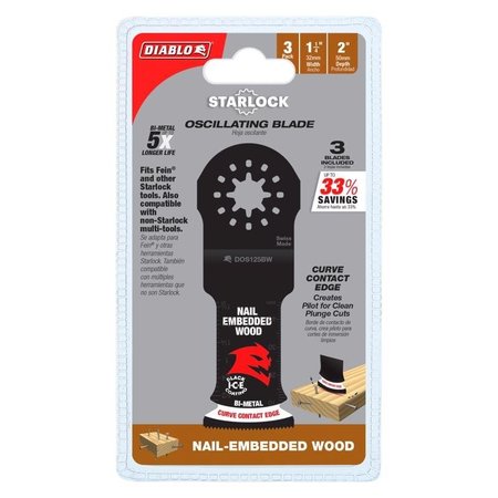 DIABLO 1-1/4 in. W Bi-Metal Curved Contact Edge Oscillating Blade Nail-Embedded Wood, 3PK DOS125BW